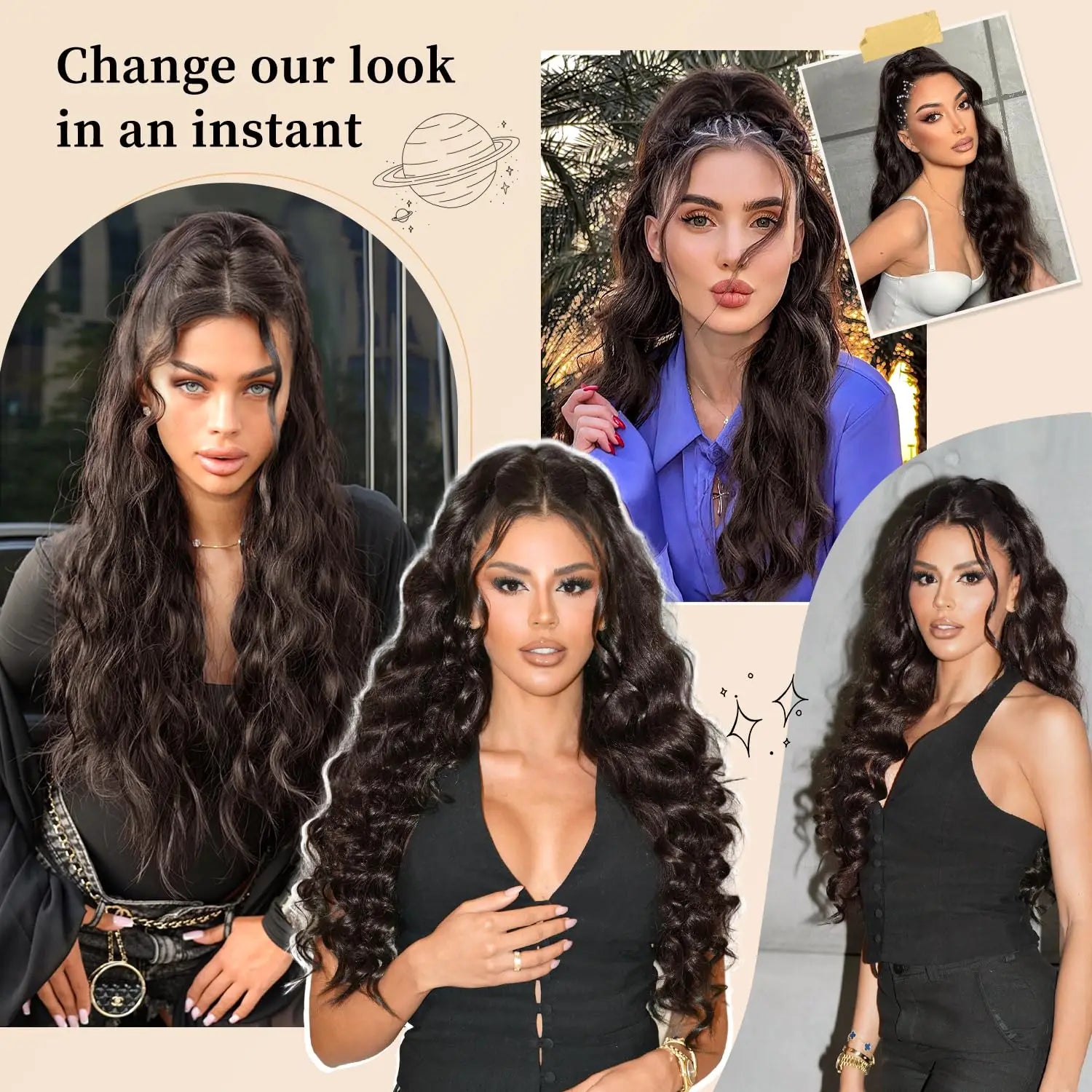 Queue de cheval ondulée longue de 45/65/75 cm avec cordon de serrage pour femme, extension de cheveux synthétiques marron pour un usage quotidien