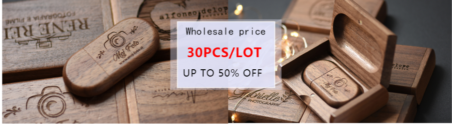 JASTER Lot de 10 clés USB 2.0 en bois (logo personnalisable) - 4 Go, 8 Go, 16 Go, 32 Go, 64 Go, 128 Go - Cadeau de mariage