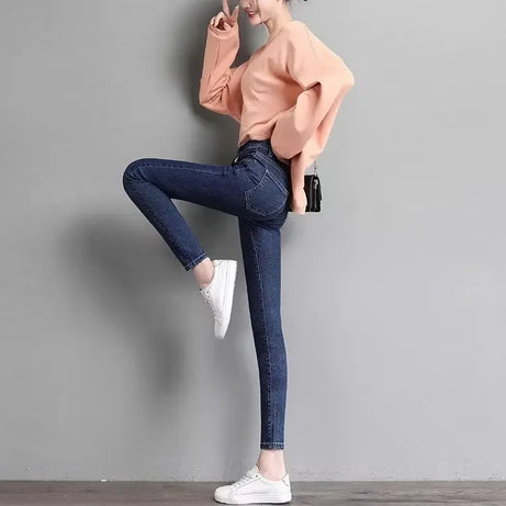 Jean skinny taille haute doublé polaire pour femme, épais et chaud, idéal pour l'hiver. Nouveau style polyvalent, coupe crayon, décontracté et confortable.