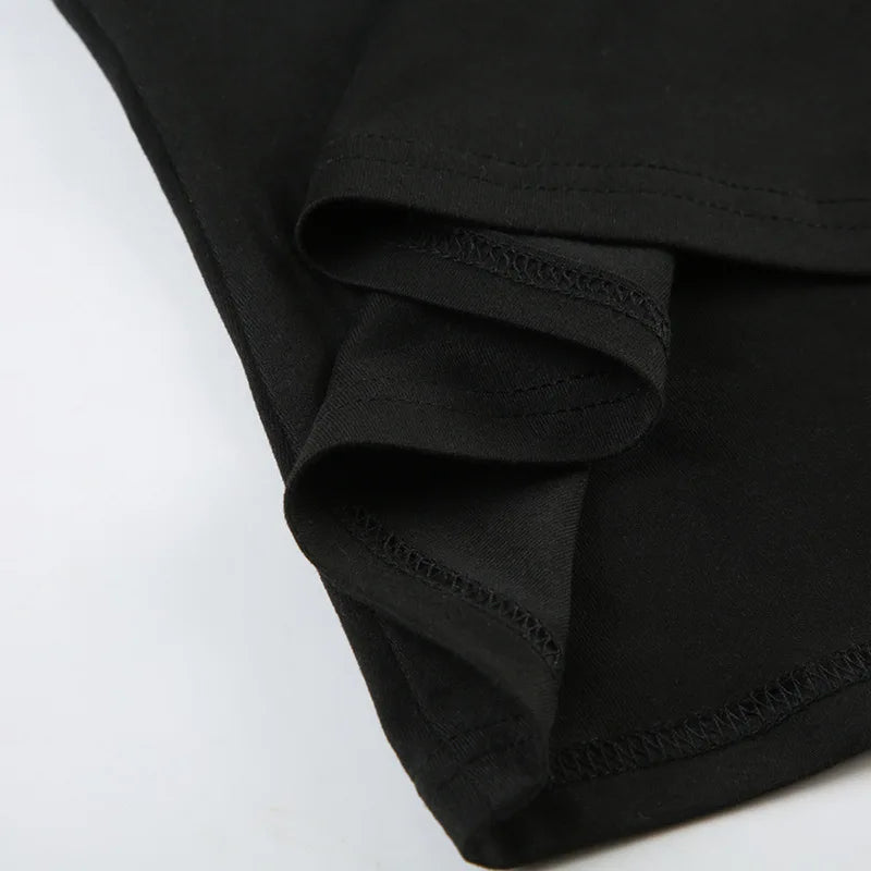 Débardeur noir sans bretelles à imprimé gothique pour femme, coupe skinny, court, style décontracté chic estival, streetwear Y2K, basique