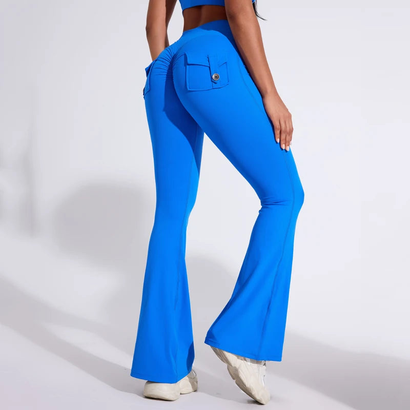 Pantalon de yoga taille haute à poches pour femme DIAS FIT JOY, effet push-up, séchage rapide, idéal pour la course, le sport et la salle de gym.