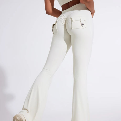 Pantalon de yoga taille haute à poches pour femme DIAS FIT JOY, effet push-up, séchage rapide, idéal pour la course, le sport et la salle de gym.