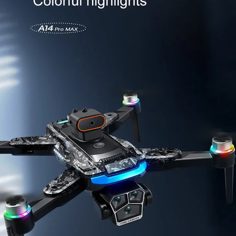 Véritable quadricoptère RC pliable A14 Pro Max GPS Brushless 8K avec trois caméras, détection d'obstacles et écran, pour une portée optimale.