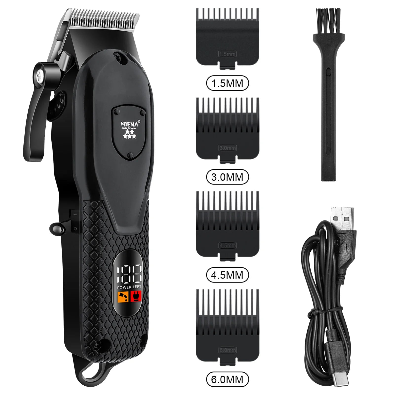 HIENA Professional Barber Clippers UBS 5V1A Rechargeable Low Noise Hair Trimmer for Men Daily Hair Styling Use