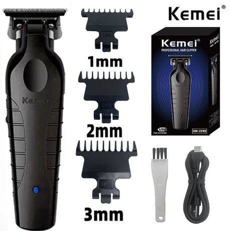 Tondeuse à cheveux sans fil Kemei 2299 Barber, tondeuse de précision à écartement zéro (0 mm), machine de coupe électrique professionnelle.