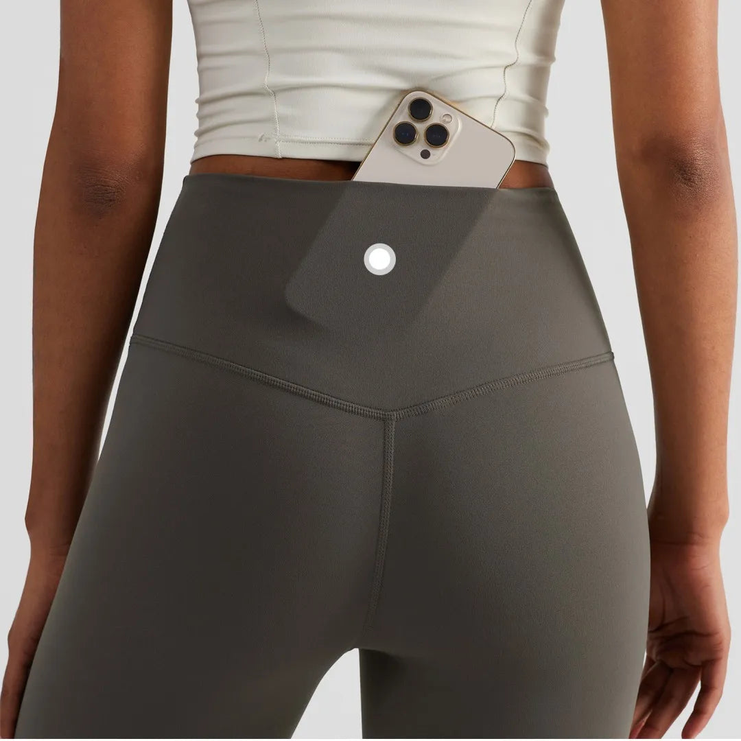 Legging de yoga taille haute, couleur unie, poche arrière, pantalon de sport court pour femme, idéal pour la salle de sport et l'entraînement complet en gym et jogging.