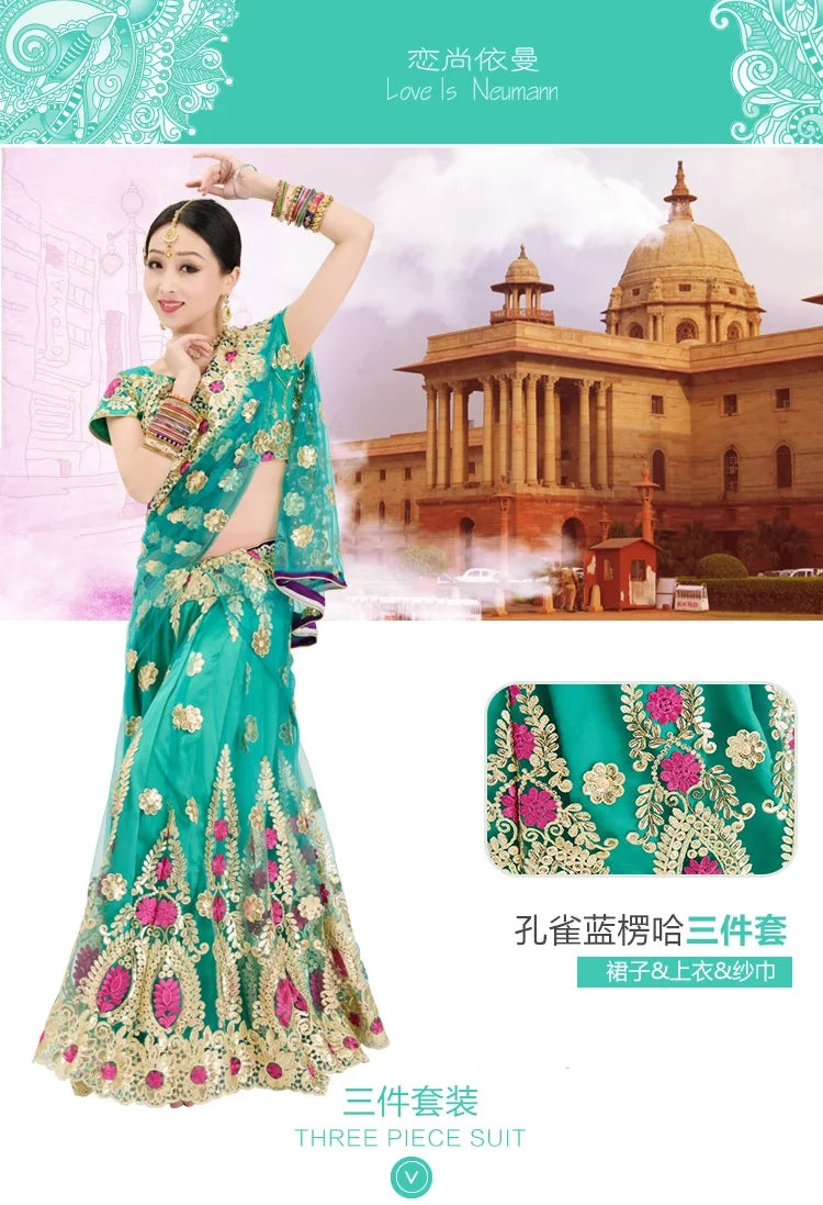 Indian Dance Costume Boutique Embroidery Lenhana Kali Punjab Bollywood Performance Dress Katak Women
