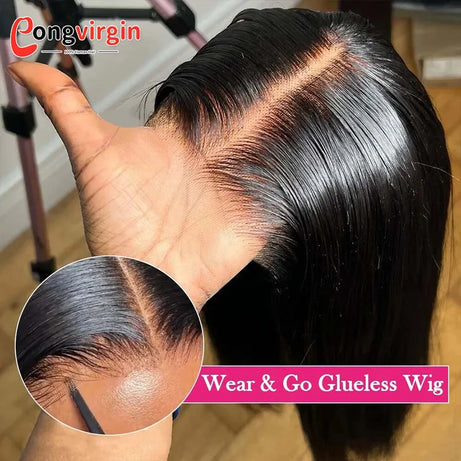 Perruque 5x5 sans colle, cheveux humains, prête à porter, dentelle prédécoupée, perruque lisse à lace front pour femmes