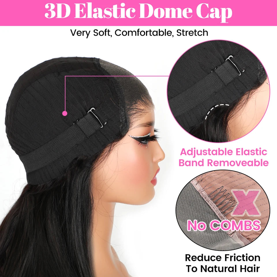 Perruques ISEE Hair sans colle, cheveux humains, prêtes à porter, lisses, pré-épilées, faciles à porter, avec lace front 7x5HD et dentelle prédécoupée.