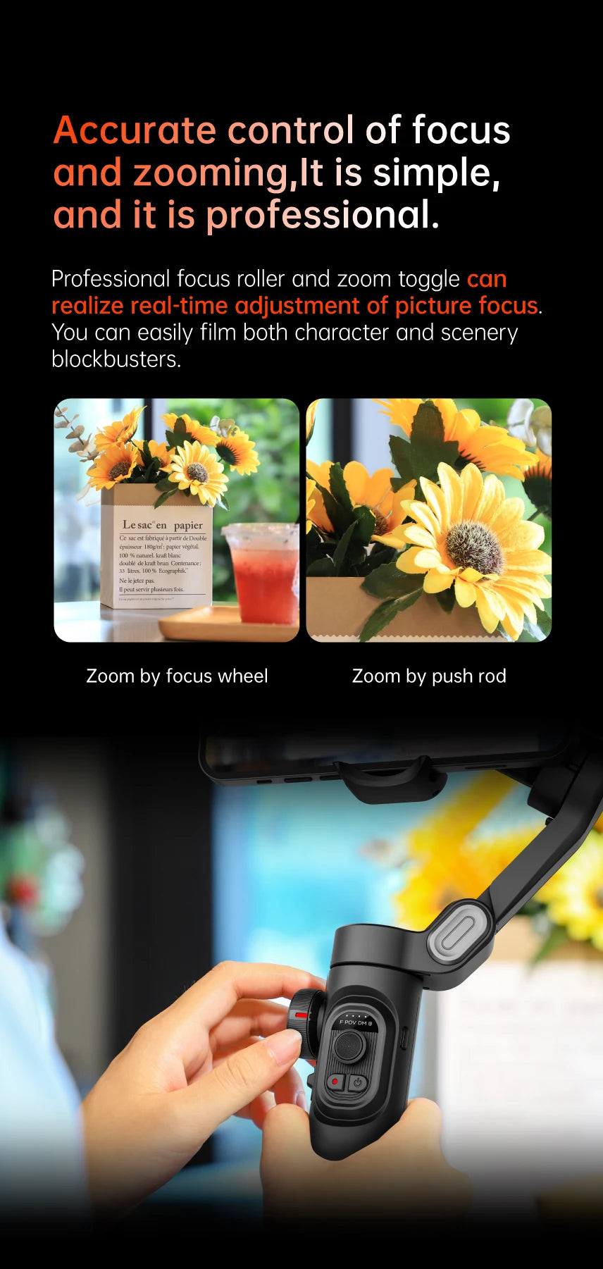Stabilisateur à cardan 3 axes pour smartphone, pliable, portable, pour l'enregistrement vidéo, les vlogs et les appareils Android. Stabilisateur anti-tremblement PTZ pour iPhone et Android.