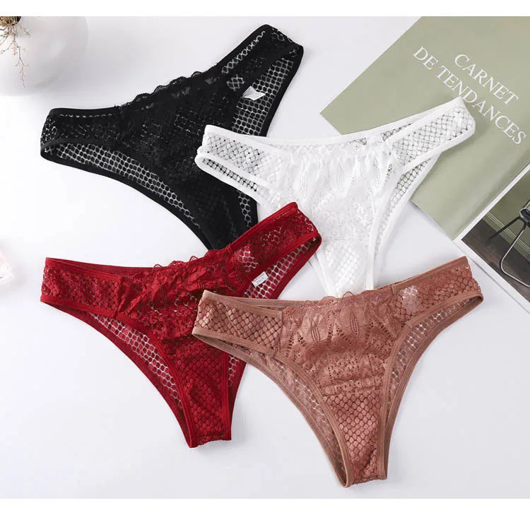 TERMEZY Culotte en dentelle sexy pour femme, taille basse, sous-vêtement transparent, string uni, lingerie douce et séduisante