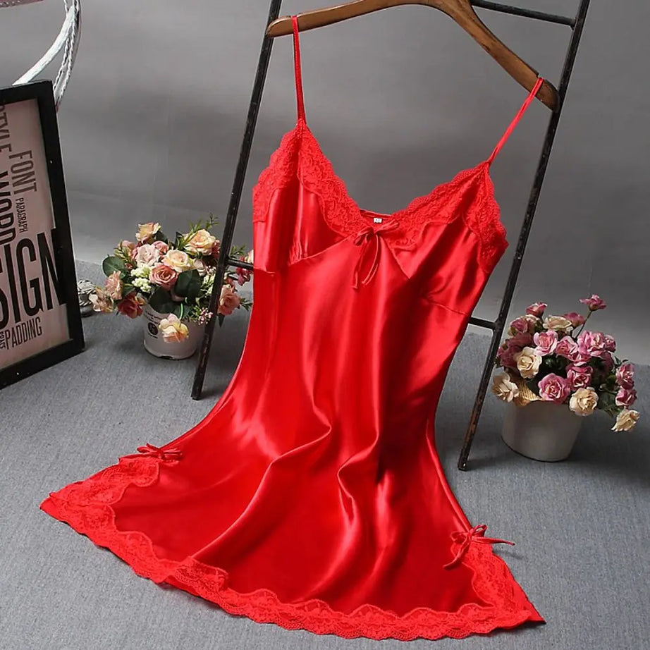 Chemise de nuit en dentelle patchwork pour femme, robe en soie avec nœud papillon, lingerie, nuisette pour femme