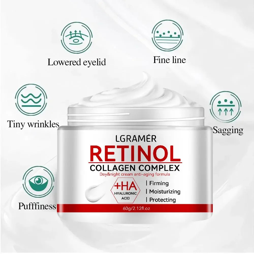 Crème liftante raffermissante au rétinol et au collagène pour lisser les rides et hydrater le visage. Produits éclaircissants et unifiants pour la peau.