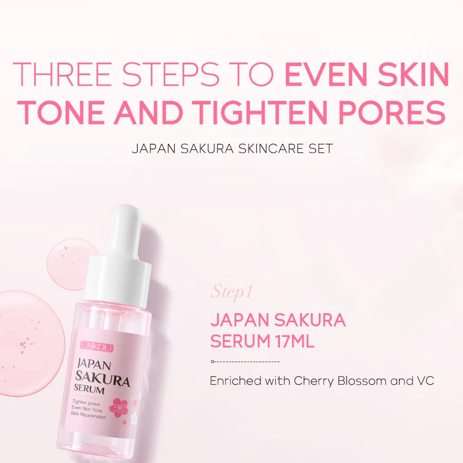 3pcs/set LAIKOU Vitamin C 24K Golden Sakura Skin Care Sets Face Cream Serum Eye Cream Moisturizing Anti Wrinkles Face Care Kit