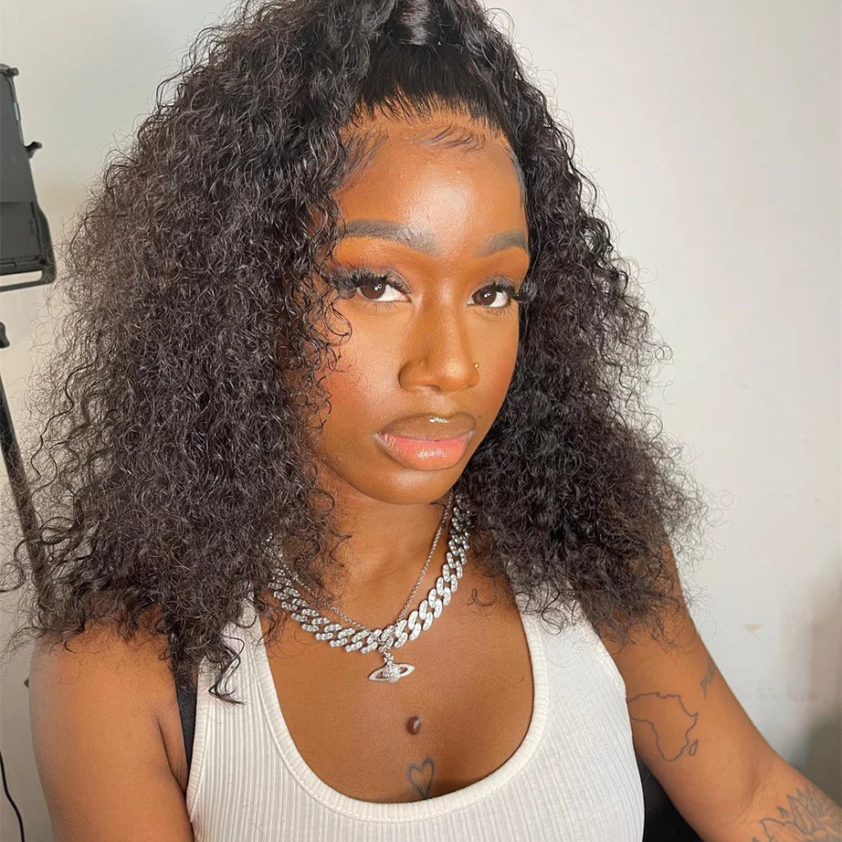 Perruques bouclées au carré, cheveux humains brésiliens, 13x4 Deep Water Wave, perruques frontales en dentelle 5x1 et 13x1 avec raie en T, pour femmes, pré-épilées à 200 %.