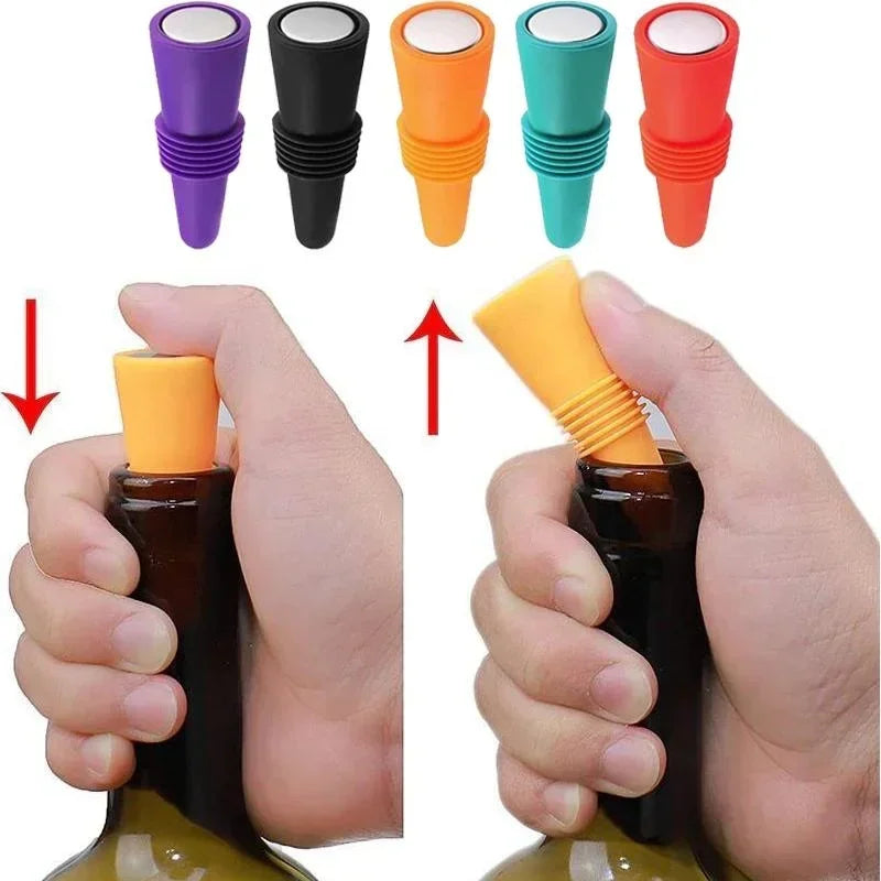 Lot de 1 bouchon en silicone pour bouteilles de vin et autres boissons, étanche, réutilisable.