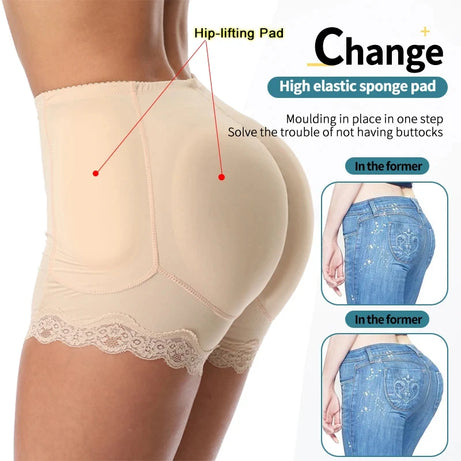 Culotte gainante avec coussinets pour les hanches, effet push-up et rehausseur de fesses, ventre plat, effet lissant, effet fesses rebondies.