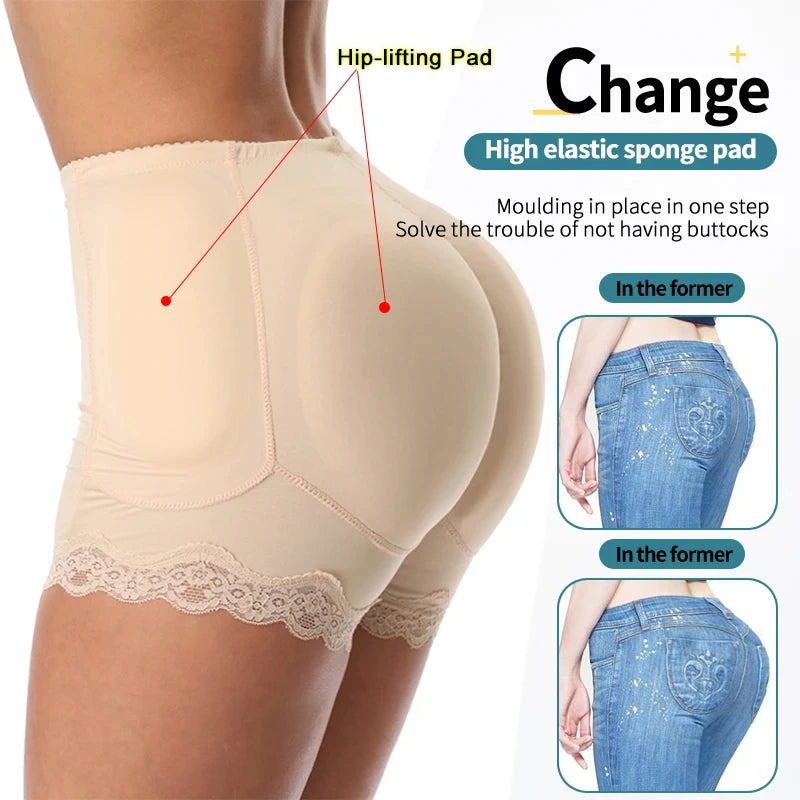 Culotte gainante avec coussinets pour les hanches, effet push-up et rehausseur de fesses, ventre plat, effet lissant, effet fesses rebondies.
