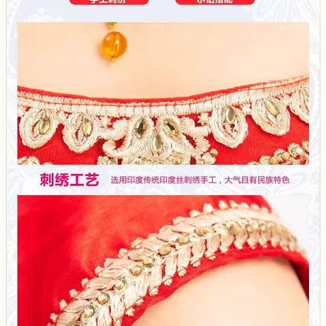 Yiman Exotic Indian Dance Dress Ethnic Style Female Photo Belly Dance Sari Top Big Swing Skirt Lengha Set