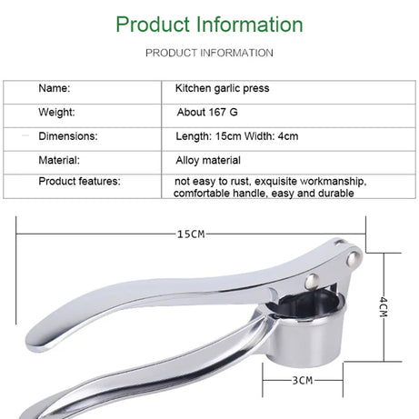 Presse-ail, broyeur, hachoir, presse-ail manuel en acier inoxydable, accessoire de cuisine