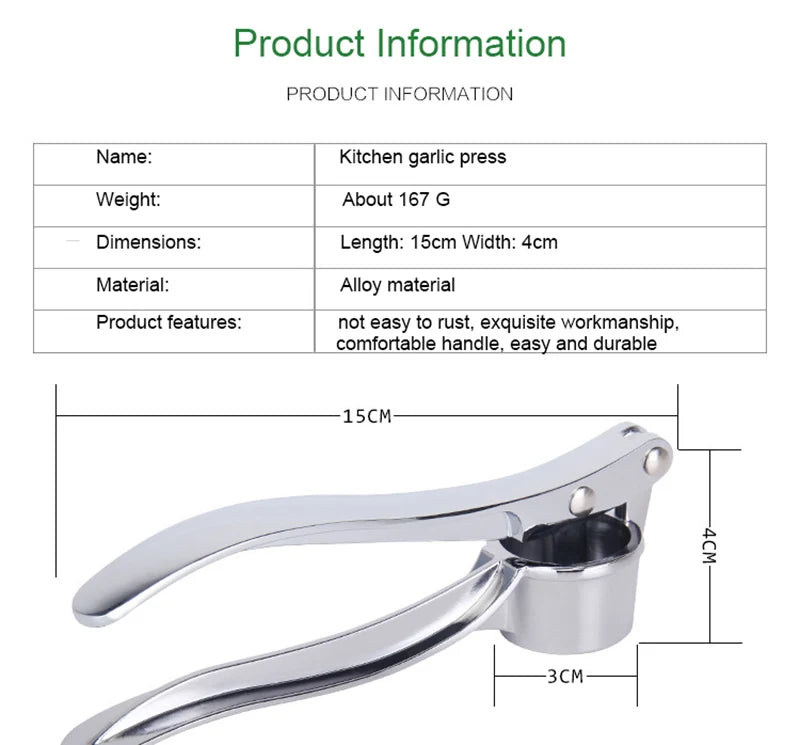 Presse-ail, broyeur, hachoir, presse-ail manuel en acier inoxydable, accessoire de cuisine