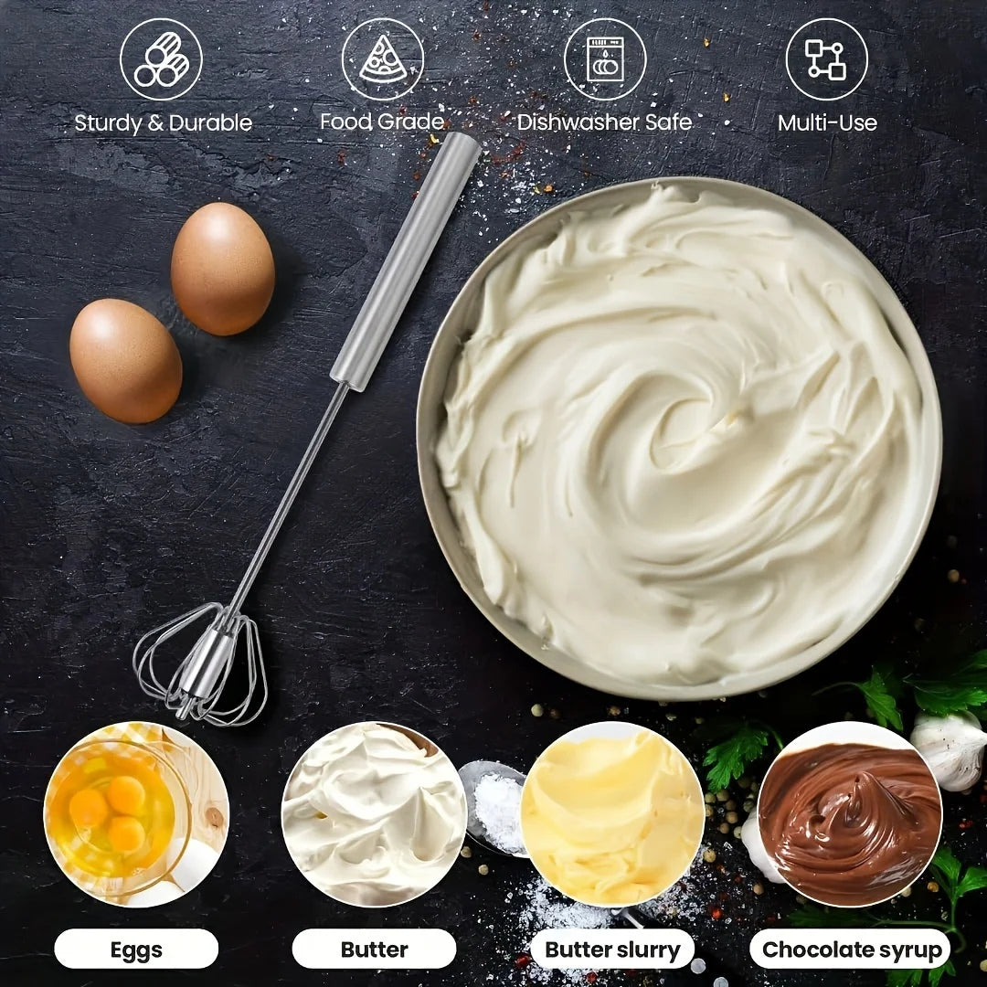 Batteur à œufs en acier inoxydable, mélangeur semi-automatique durable pour mélanger, remuer et battre les œufs sans effort, idéal pour la pâtisserie.