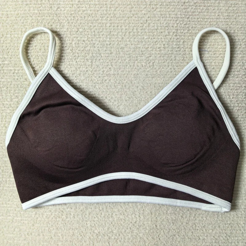 TEVEO Women's Backless Knitted Sports Bra Solid Color Summer Gym Fitness Top with Chest Cushion Sexy Suspender Yoga Bra