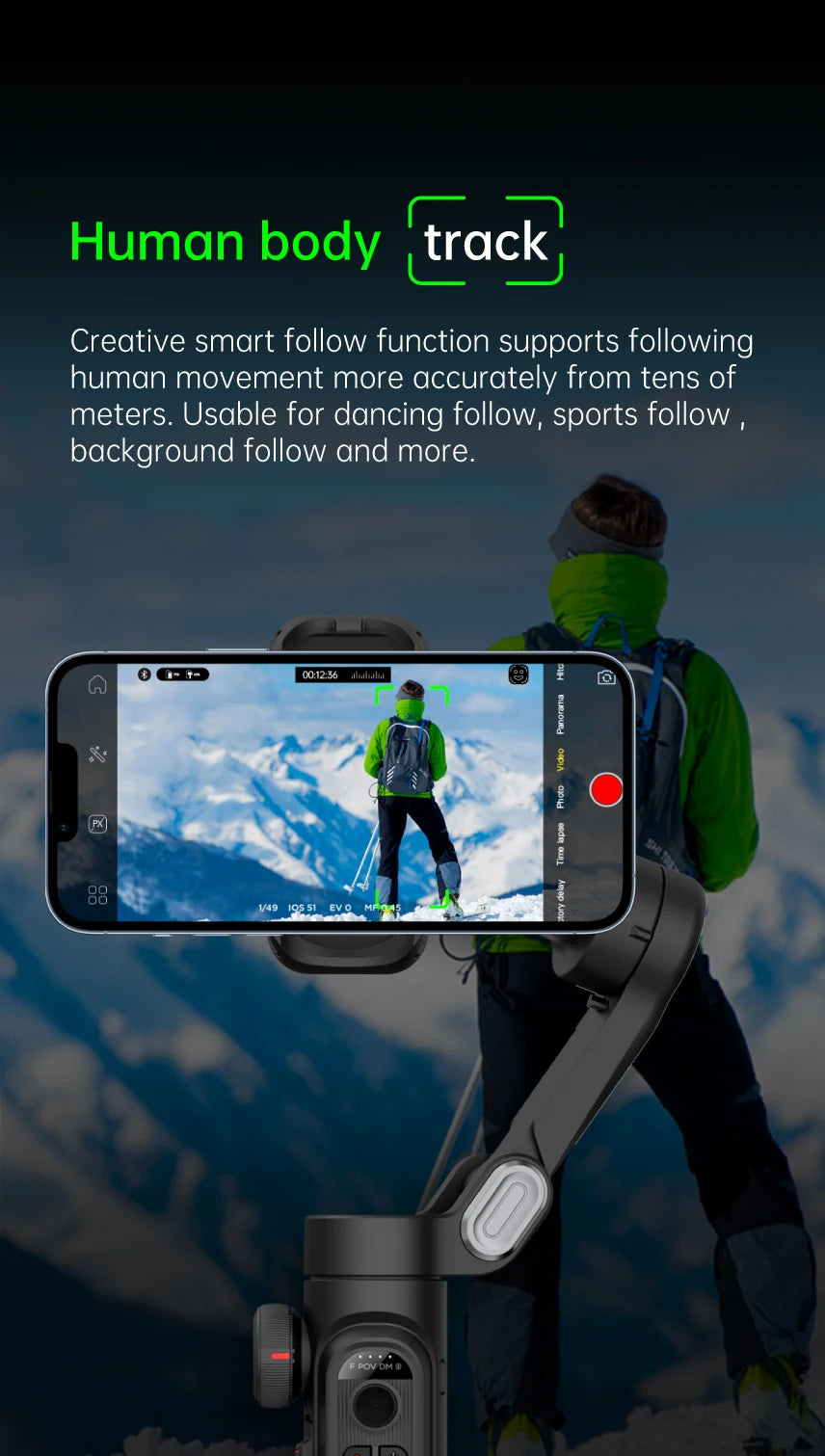 Stabilisateur à cardan 3 axes pour smartphone, pliable, portable, pour l'enregistrement vidéo, les vlogs et les appareils Android. Stabilisateur anti-tremblement PTZ pour iPhone et Android.
