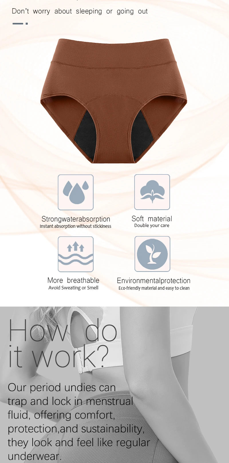 Culottes menstruelles 3 couches absorbantes pour incontinence physiologique, respirantes et imperméables, sous-vêtements menstruels pour femmes.