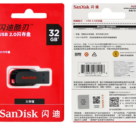 Clé USB SanDisk Cruzer Blade originale 16 Go, 32 Go, 64 Go, 128 Go, disque de stockage USB portable pour ordinateur