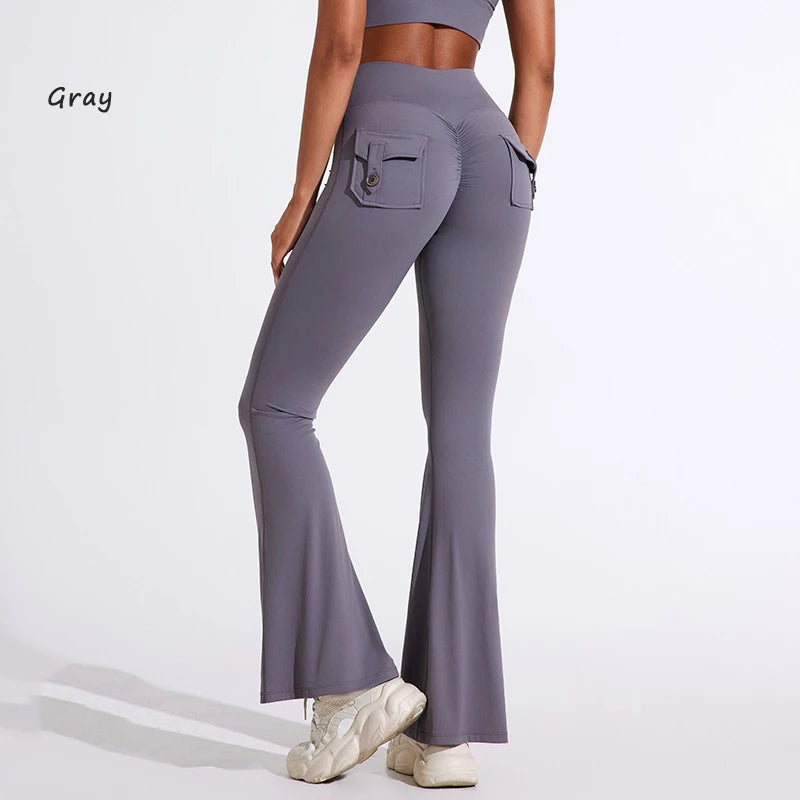 Pantalon de yoga taille haute à poches pour femme DIAS FIT JOY, effet push-up, séchage rapide, idéal pour la course, le sport et la salle de gym.