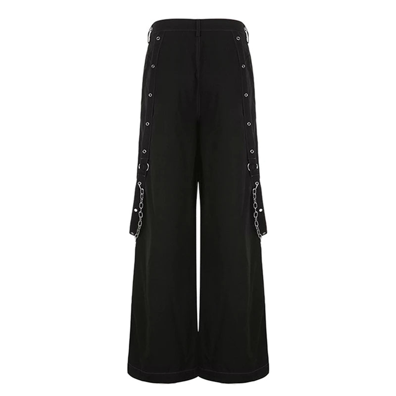 Pantalon en jean large style punk Y2K, pantalon ample gothique e-girl, pantalon cargo cyber grunge, jean baggy taille haute Harajuku pour femme