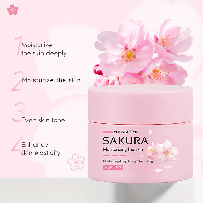 Crème à l'essence de sakura, soin hydratant visage à la fleur de cerisier pour peaux sèches et rugueuses, soin anti-âge liftant, nourrissant et réparateur au collagène