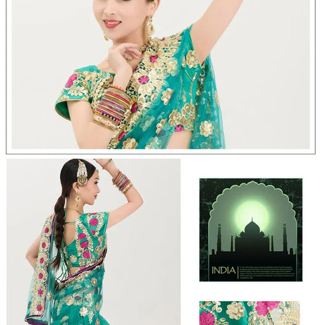 Indian Dance Costume Boutique Embroidery Lenhana Kali Punjab Bollywood Performance Dress Katak Women