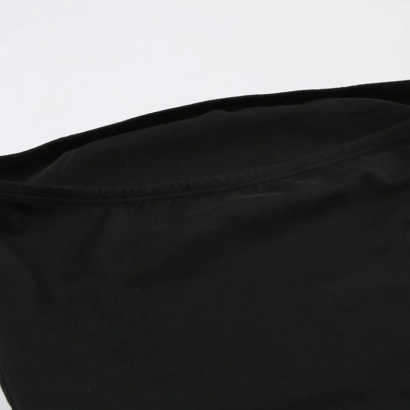 Débardeur noir sans bretelles à imprimé gothique pour femme, coupe skinny, court, style décontracté chic estival, streetwear Y2K, basique