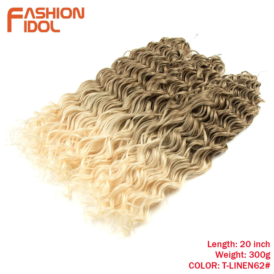 Extensions de cheveux bouclés FASHION IDOL, ondulations profondes, torsades, 50 cm, blond ombré, crochet synthétique.