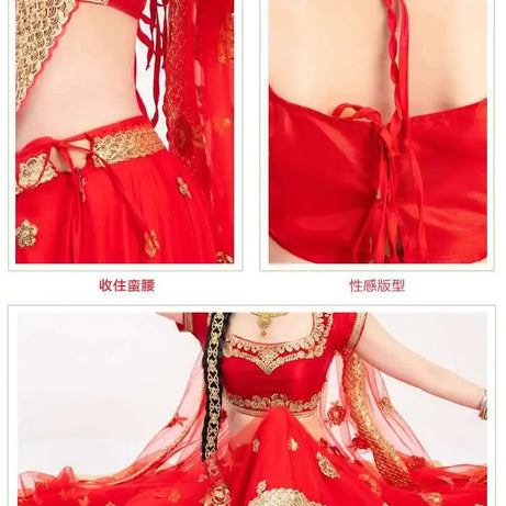 Yiman Exotic Indian Dance Dress Ethnic Style Female Photo Belly Dance Sari Top Big Swing Skirt Lengha Set