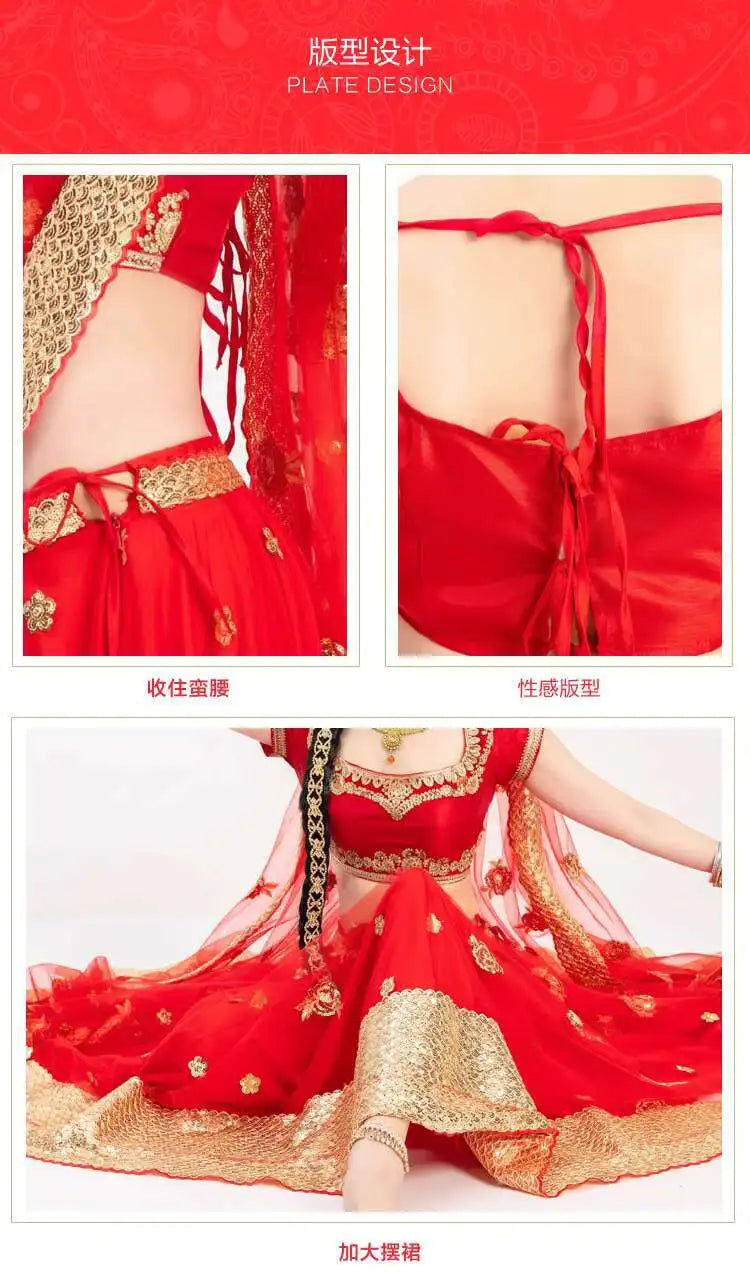 Yiman Exotic Indian Dance Dress Ethnic Style Female Photo Belly Dance Sari Top Big Swing Skirt Lengha Set