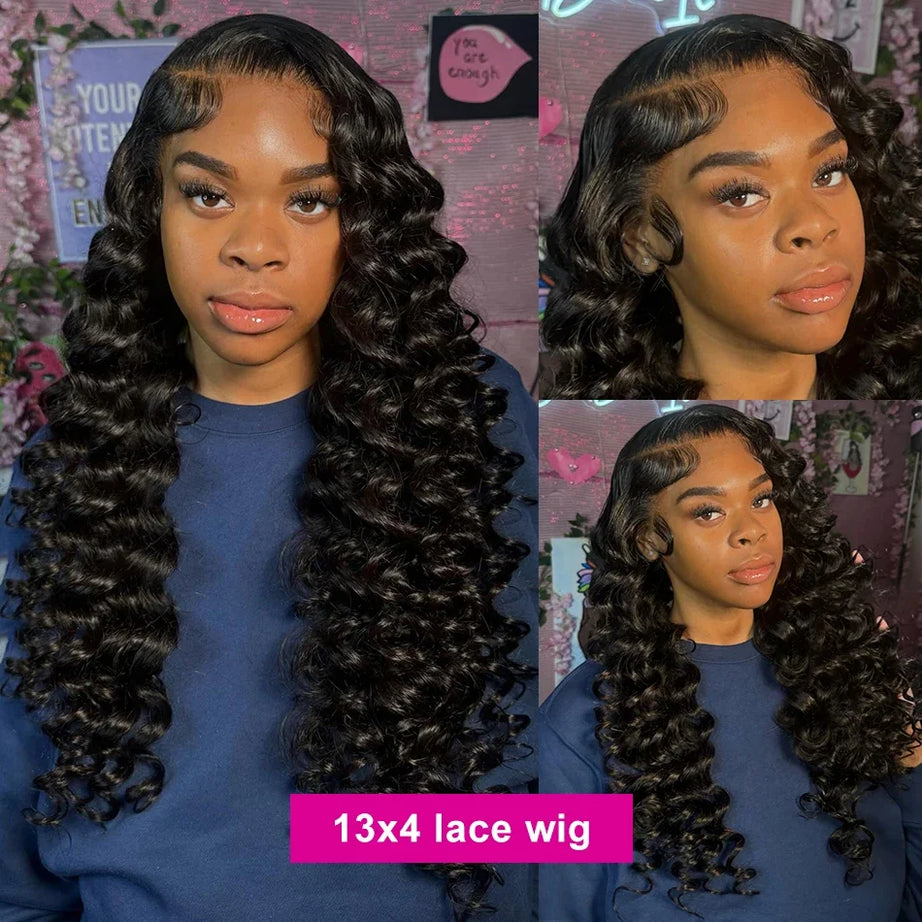 Perruque Lace Frontale HD 13x6 en cheveux humains brésiliens ondulés, 40 à 42 pouces, pour femmes.