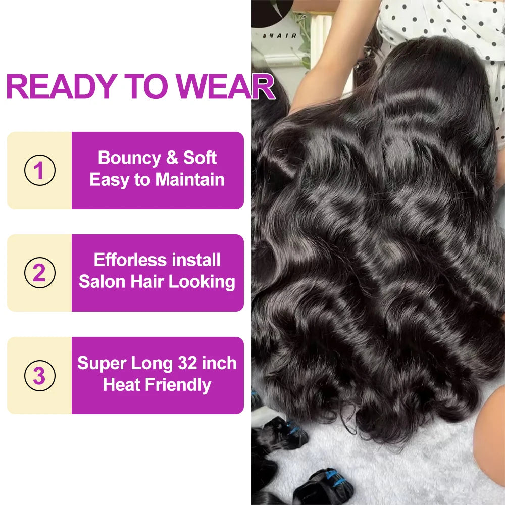 Perruques en cheveux humains pour femmes, 40 à 50 pouces, 13x4 ou 13x6, ondulées, avec lace frontale HD, sans colle, pré-épilées, densité 300 %.