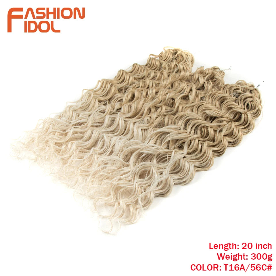 Extensions de cheveux bouclés FASHION IDOL, ondulations profondes, torsades, 50 cm, blond ombré, crochet synthétique.