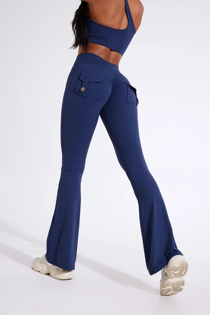 Pantalon de yoga taille haute à poches pour femme DIAS FIT JOY, effet push-up, séchage rapide, idéal pour la course, le sport et la salle de gym.