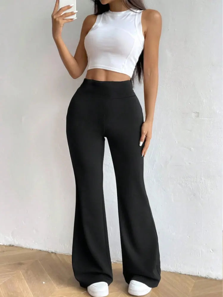 Pantalon de yoga décontracté évasé taille haute, pantalon évasé en tissu d'automne pour femmes, legging de yoga taille haute extensible, pantalon de fitness extérieur