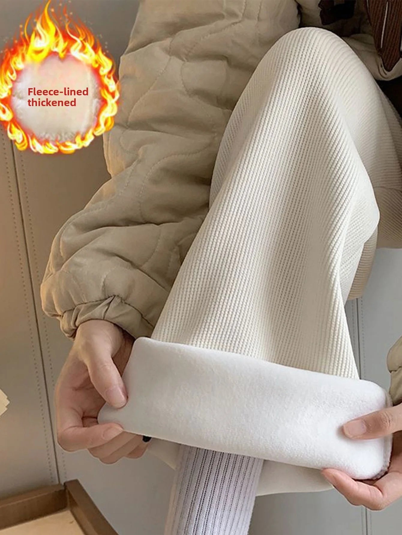 Pantalones anchos de felpa para mujer, de invierno, cintura alta, largos, holgados e informales.