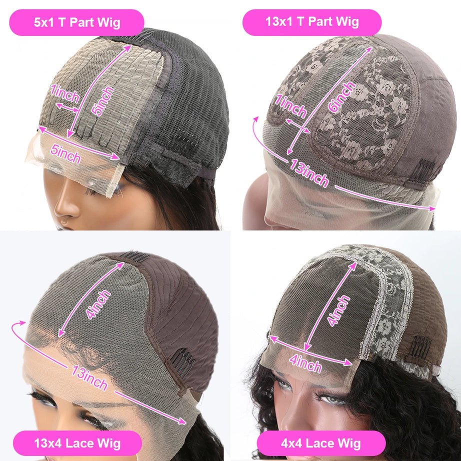 Perruques bouclées au carré, cheveux humains brésiliens, 13x4 Deep Water Wave, perruques frontales en dentelle 5x1 et 13x1 avec raie en T, pour femmes, pré-épilées à 200 %.