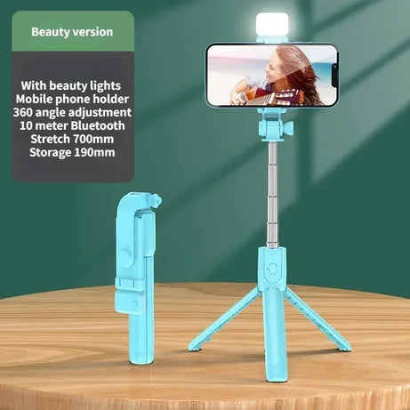 Perche à selfie sans fil avec trépied, lampe et télécommande Bluetooth extensible pour iPhone et streaming TikTok en direct
