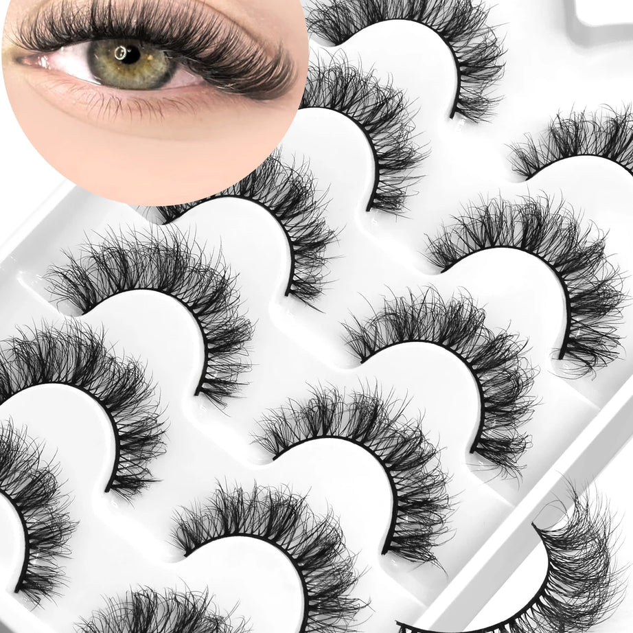 Cils en vison 3D GROINNEYA, effet chat, volume léger et vaporeux, effet naturel et aérien, bande flexible et légère
