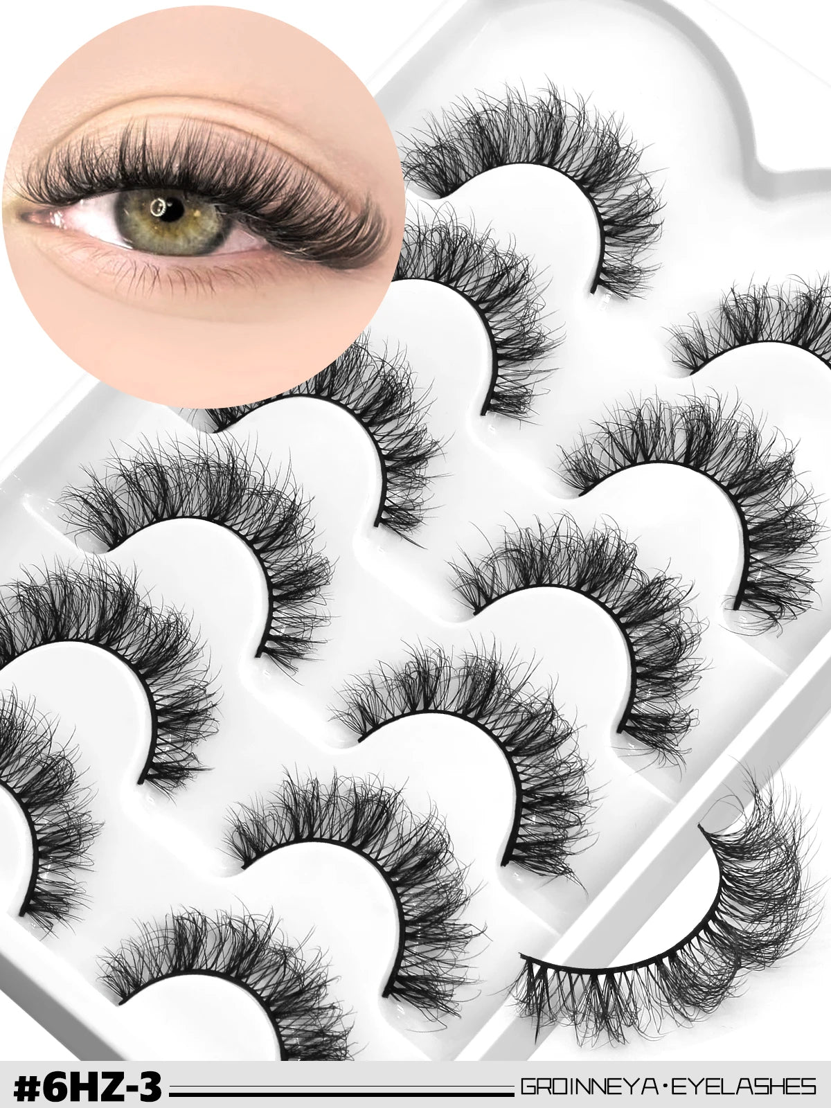 Cils en vison 3D GROINNEYA, effet chat, volume léger et vaporeux, effet naturel et aérien, bande flexible et légère