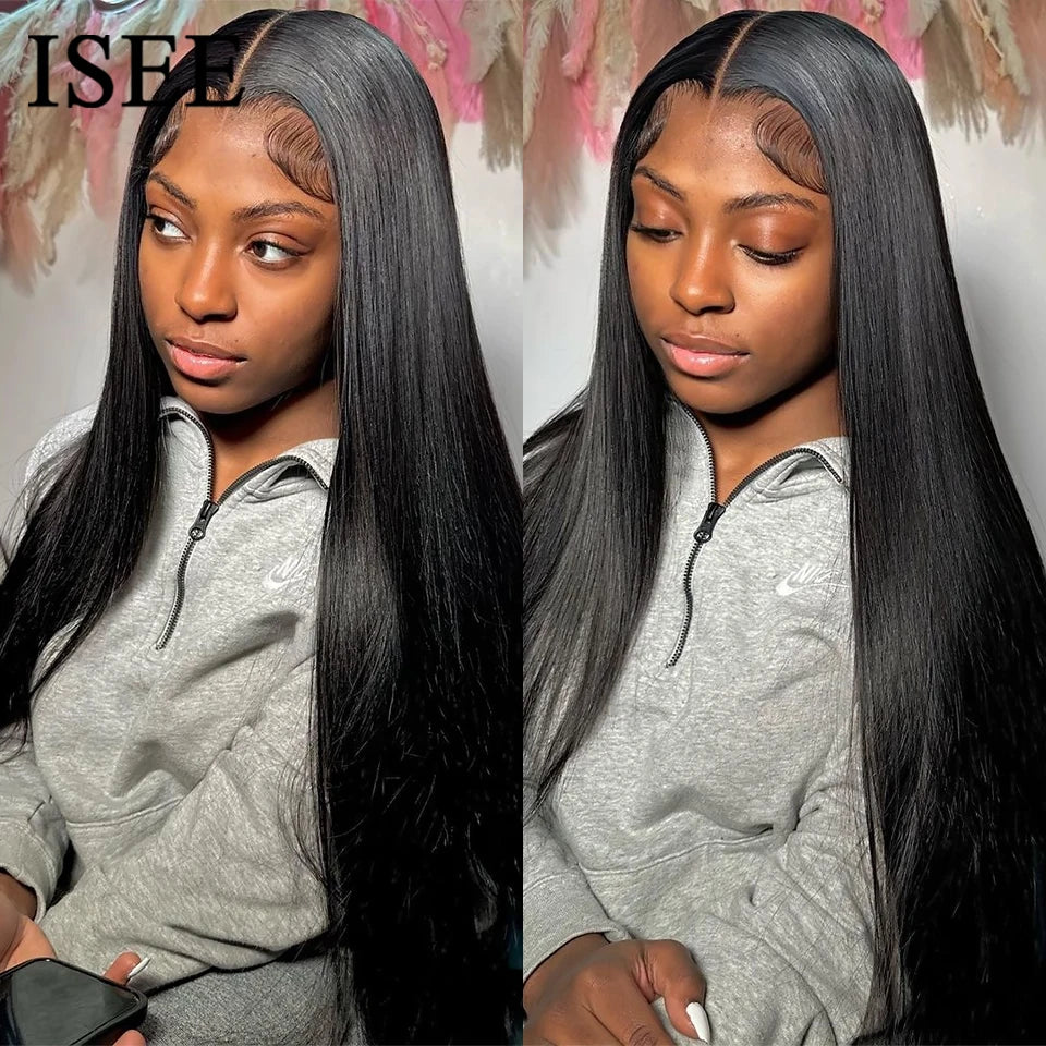 Perruques ISEE Hair sans colle, cheveux humains, prêtes à porter, lisses, pré-épilées, faciles à porter, avec lace front 7x5HD et dentelle prédécoupée.