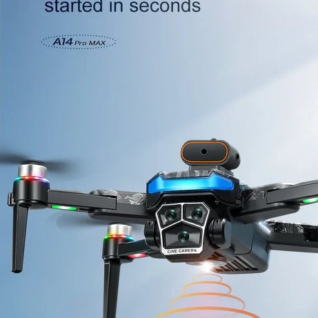 Véritable quadricoptère RC pliable A14 Pro Max GPS Brushless 8K avec trois caméras, détection d'obstacles et écran, pour une portée optimale.